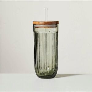 21oz Fluted Glass Tumbler w/ Wood Lid Green - Hearth & Hand Magnolia